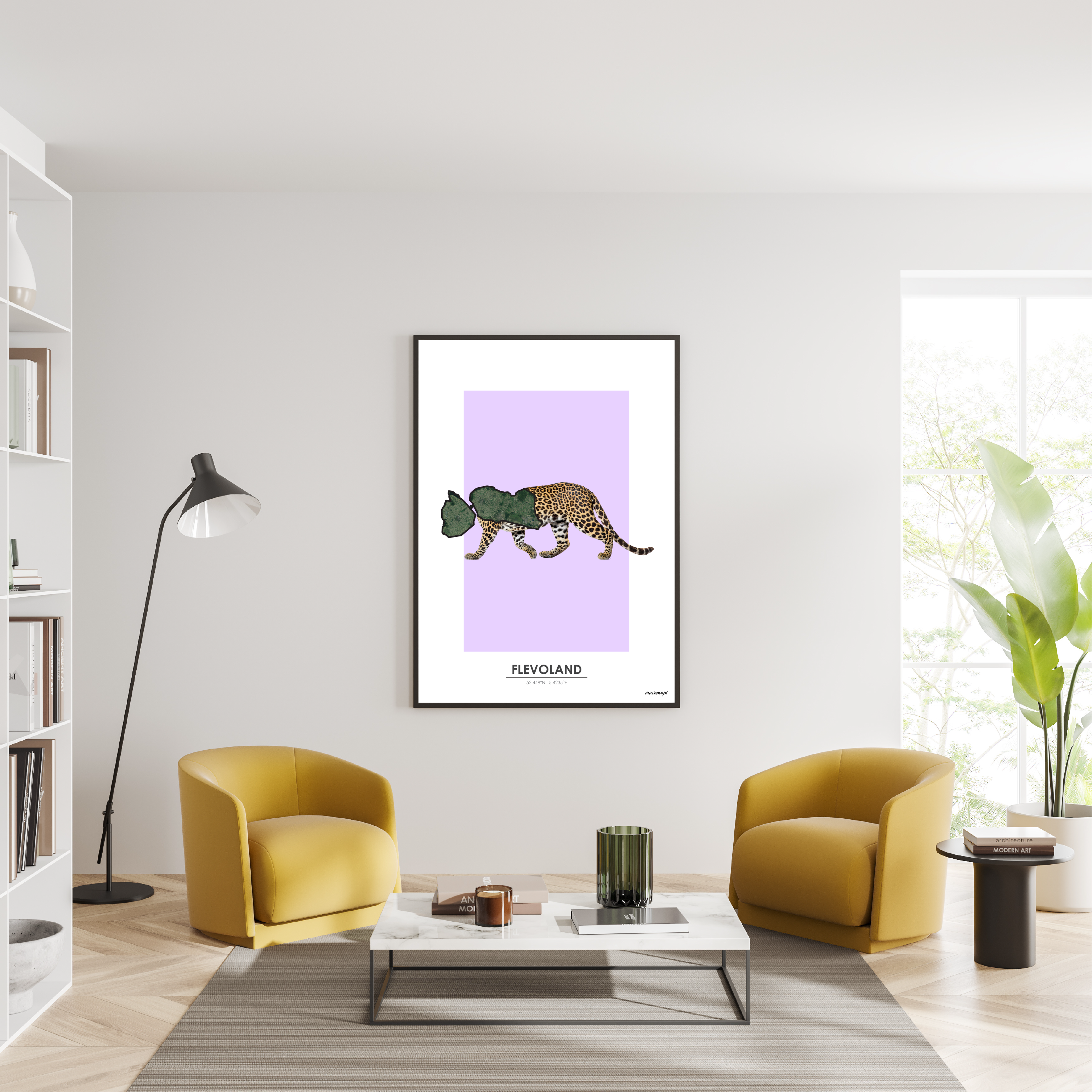 MuzeMap | Poster Flevoland MuzeMap Flevoland ingelijst in het interieur